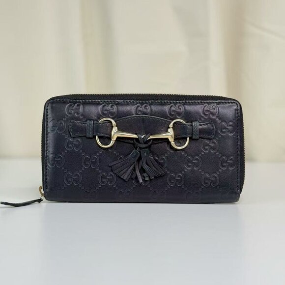 Gucci Handbags - Gucci GG Logo Printed Leather Wallet Navy Blue with Gold Tone Hardware